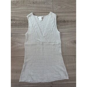 White House Black Market XL Knit Wrap Top Neutral Shimmer